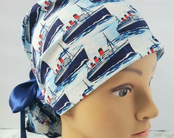 surgical cap cruise,sailboat scrub cap,scrub cap nautical, summertime  scrub cap ferry