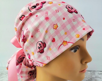 Pink Checkered Game europonytail Scrub Cap: Euro Style