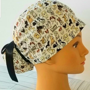 Euro ponytail scrub cap dog,surgical cap ponytail cute,pediatric gift,surgical cap puppies,scrub cat kawaii,veterinary dog