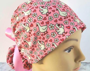 Silly goose Valentine scrub cap,love scrub cap hearts,pink hearts cute goose silly scrub cap pink