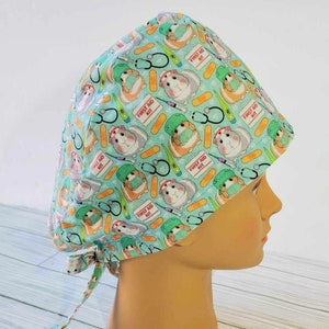 scrub cap guinea pig ,surgical cap ponytail funny,pediatric gift,surgical cap hamster,doctor gift,scrub cap black,scrub cap tie back doctor