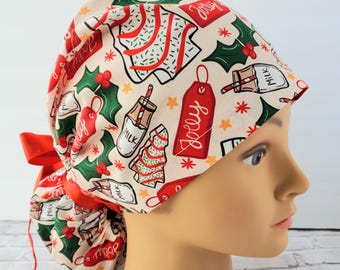Christmas Cookies europonytail Scrub Cap: Holiday Surgical Hat jolly