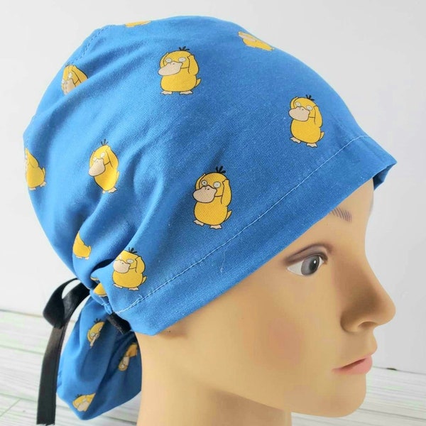 Euro ponytail scrub cap duck anime inspired,surgical cap type ponytail cute,pediatric nurse gift,surgical cap duck cute,scrub cap kawaii