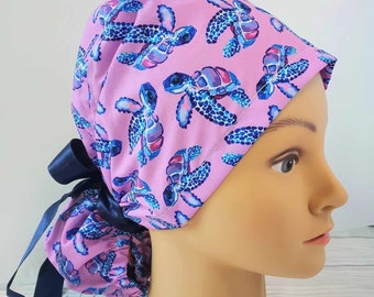 Euro ponytail scrub cap sea turtle,surgical cap ponytail cute,pediatric nurse gift,surgical cap purple,scrub cat kawaii,veterinary gift