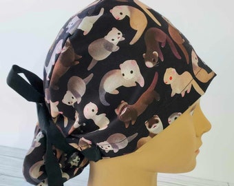 Euro ponytail scrub cap otter,surgical cap ponytail cute,pediatric gift,surgical cap otters,scrub cap black