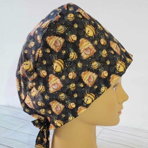 scrub cap bee,surgical cap ponytail funny,pediatric gift,surgical cap honeycomb,doctor gift,scrub cap black,scrub cap tie back