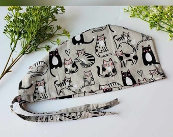 Gorro quirúrgico con diseño de gato, gorro quirúrgico divertido, regalo pediátrico, gorro quirúrgico con lazo de gato, regalo para médico, gorro quirúrgico con gatitos