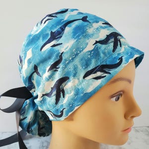 Euro ponytail scrub cap whale,surgical cap watercolor ocean,surgical cap ocean,doctor gift,sea life scrub cap serenity,scrub cap men
