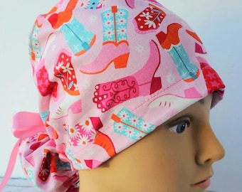 Euro Scrub cap western hat pink,scrub cap cowboy,scrub cap boots,scrub cap hat cowboy,scrub cap cactus pink