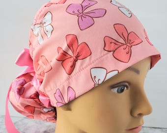 Euro ponytail scrub cap bow retro pink,scrub cap bow,scrub cap pink retro  ,coquette cap pink