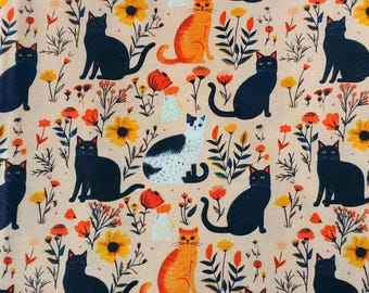 Fall Cat euroPonytail Scrub Cap: Surgical Hat, Autumn Floral
