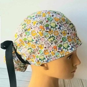 Euro ponytail scrub cap anime ,surgical cap type ponytail cute,pediatric nurse gift,surgical cap, scrub cap kawaii