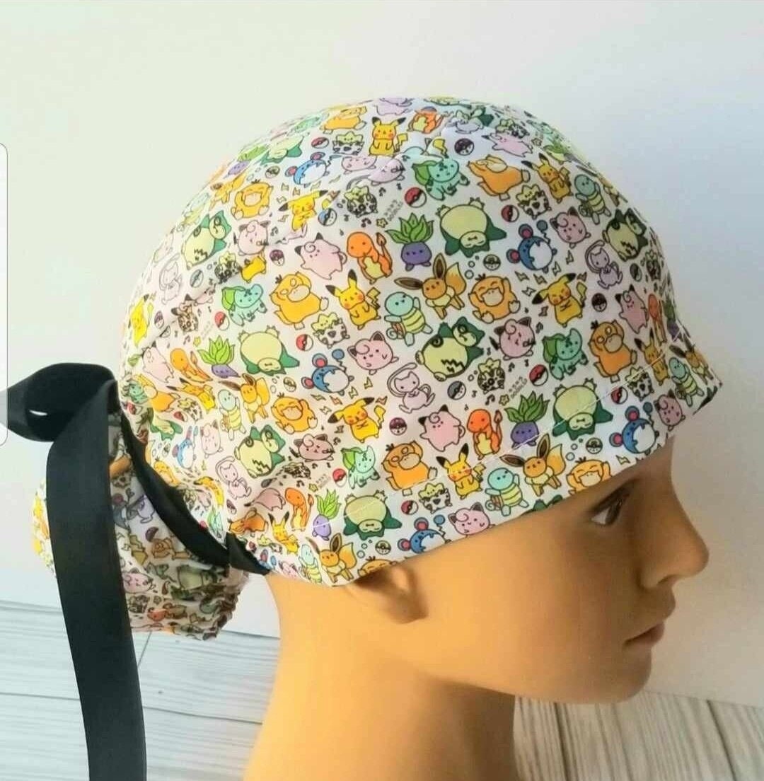 Euro ponytail scrub cap anime ,surgical cap type ponytail cute,pediatric nurse gift,surgical cap, scrub cap kawaii