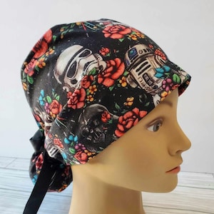 Floral  europonytail hero Scrub Cap: Euro Style Cotton Surgical Hat