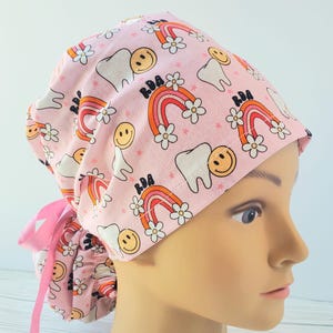 Dental Scrub Caps, Dentistry Scrub cap happy retro, Tooth Surgical Caps Women, Dental Assistant Gift, Dentist Gift, scrub cap hygienist