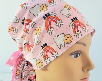 Dental Scrub Caps, Dentistry Scrub cap happy retro, Tooth Surgical Caps Women, Dental Assistant Gift, Dentist Gift, scrub cap hygienist