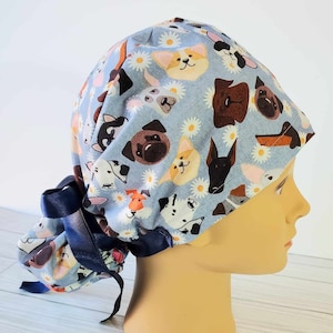 Casquette de chien de gommage pour queue de cheval européenne, queue de cheval de casquette chirurgicale mignonne, cadeau pédiatrique, chiots de casquette chirurgicale, marguerites de casquette de gommage, chien vétérinaire