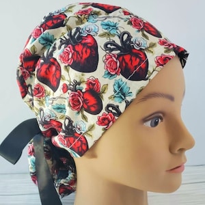 Euro ponytail scrub cap heart,surgical cap cardiac ,pediatric gift,surgical cap floral,scrub hat medicine,organs scrub cap