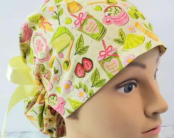 Tea matcha scrub cap coquette,girly matcha scrub cap bow