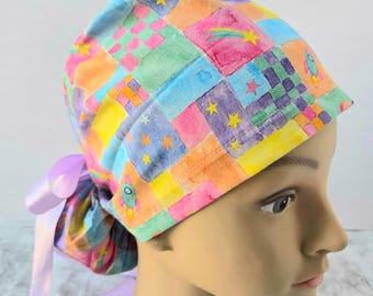 Planetary cosmic scrub cap sky stars,scrub cap universe,intergalactic scrub cap tie dye ,planets Rainbow scrub cap watercolor