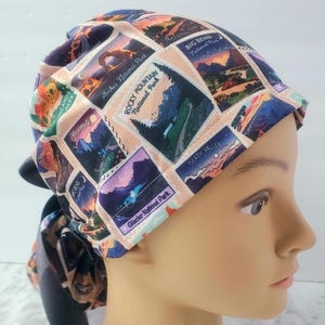 PARCS NATIONAUX - Patchs de parc pour casquettes chirurgicales ou bonnets chirurgicaux en coton lavable pour hommes, bonnet de gommage queue de cheval camping parks