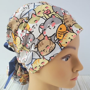 Euro ponytail scrub cap cat,surgical cap ponytail cute,pediatric nurse gift,surgical cap kitties,scrub cat kawaii,veterinary cat