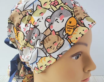 Euro ponytail scrub cap cat,surgical cap ponytail cute,pediatric nurse gift,surgical cap kitties,scrub cat kawaii,veterinary cat