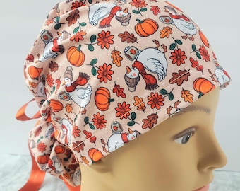 Goose autumn scrub cap,fall scrub cap,surgical cap pumpkins coffee, surgical cap fall goose