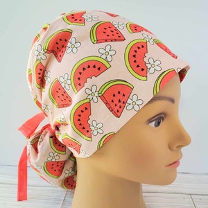 Euro ponytail scrub cap watermelon retro,surgical cap ponytail ,scrub cap watermelon,doctor gift,scrub cap retro fruit