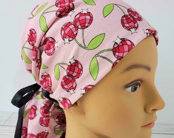 Euro ponytail scrub cap cherry disco,surgical cap ponytail ,scrub cap cherry,doctor gift,scrub cap disco