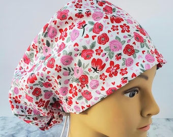 Valentine's day rose floral scrub cap women,surgical cap Valentine flowers