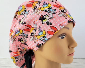 Euro ponytail scrub cap girl power,surgical cap ponytail funny,pediatric gift,surgical cap,scrub cap 90s,nostalgic scrub cap girls hero