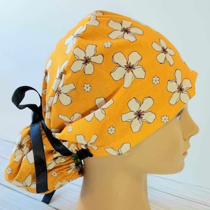 Scrub Caps mustard floral ,Surgical Caps Women,scrub cap floral,scrub cap yellow floral