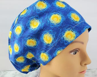 Starry Night europonytail Scrub Cap: Adjustable Cotton Surgical Hat adjustable toggle lock