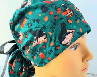 Gorro quirúrgico europeo con coleta y cola de caballo, coleta turquesa con gorro quirúrgico y cola de caballo, gato con cerezas en gorro quirúrgico, gatitos con gorro quirúrgico, gato con gorro quirúrgico kawaii, libro veterinario de gatos
