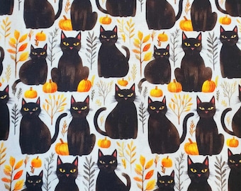 Fall Cat black euroPonytail Scrub Cap pumpkin Surgical Hat fall, Autumn Floral scrub cap cat black