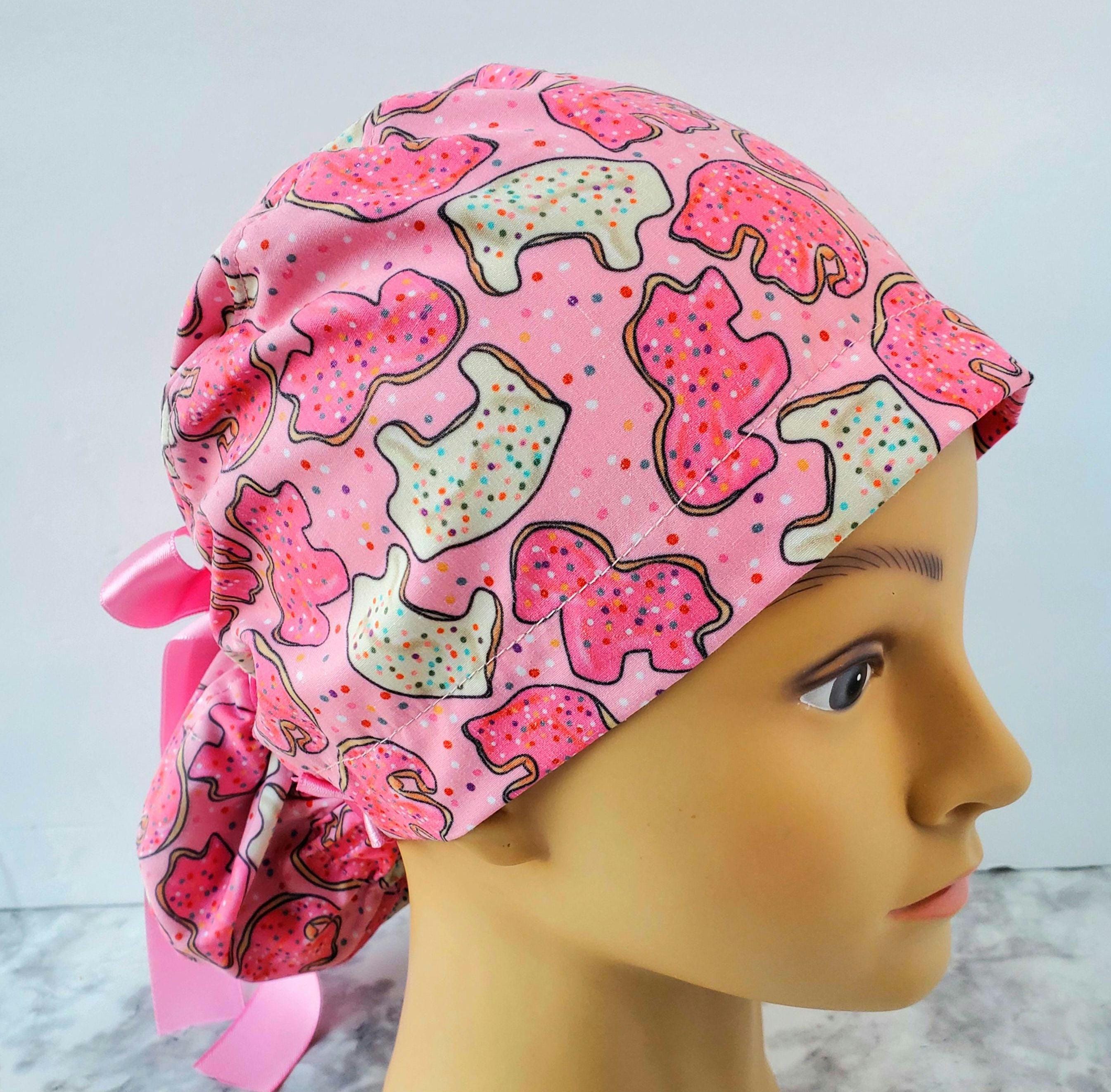 Cookies animal scrub cap pink,scrub cap confetti pink cookie frosted,scrub cap nicu