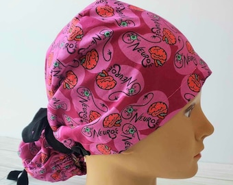 Neurosurgery scrub cap Euro ponytail neurology men,woman,tie back