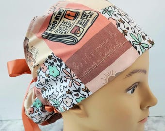 He Is Risen Floral Scrub Cap: Christian Nurse europonytail Hat, adjustable surgical cap bible