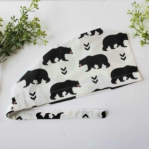 Scrub cap bear,surgical cap funny,surgical cap mountain,scrub cap bear forest,doctor gift,ties back scrub cap men,unisex