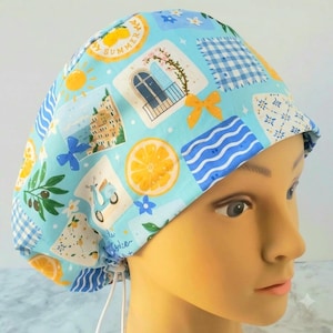 Gorro quirúrgico italiano con parches de verano, gorro quirúrgico de limón, gorro quirúrgico cítrico, gorro quirúrgico italiano de verano costero