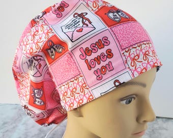 Jesus loves you scrub cap,Christian scrub cap valentine,valentine scrub cap bible verse
