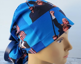 Gorro quirúrgico del presidente Trump, gorro quirúrgico O gorro quirúrgico lavable de algodón para hombre con lazos en la parte posterior, gorro quirúrgico europonytail República