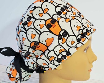 Euro ponytail scrub cap goose silly,surgical cap ponytail cute,veterinary,gift,surgical cap animal,scrub goose,scrub cap duck,