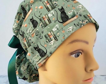 Euro ponytail scrub cap cat,surgical cap teal ponytail cute,scrub cap cup tea,surgical cap kitties,scrub cat kawaii,veterinary cat book