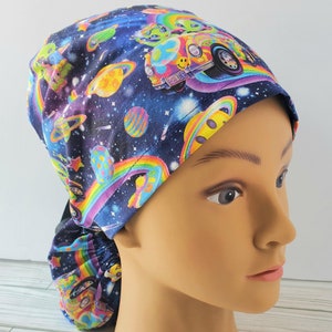 Euro ponytail scrub cap UFO,surgical cap ponytail funny,pediatric gift,surgical cap rainbow, doctor gift,scrub cap 80s, scrub cap alien