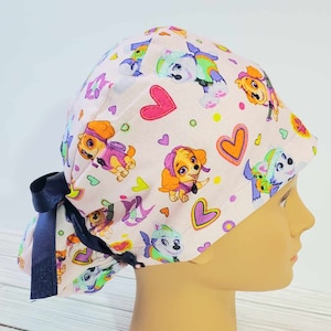 Euro ponytail scrub cap puppy blue ,surgical cap type ponytail cute,pediatric nurse gift,surgical cap hearts,scrub cap paw,Skye