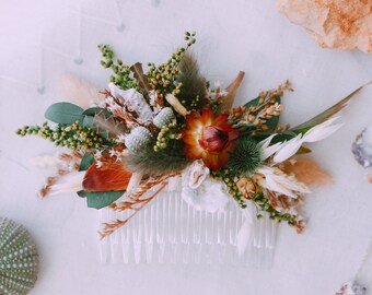 Seaside Serenity & Fiery Orange Bridal Hair Comb, Unique Design Hair Accessory, Beach Wedding Hairpiece, Bridal Hair Accessory