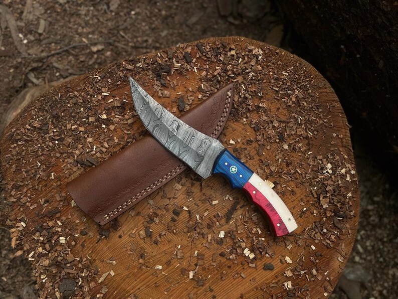 Hand Damascus Steel Bobcat Hunting Knife Texas Flag Etsy