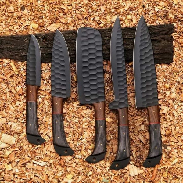 Hand Forged Coating Carbon Steel Chef's Knife Set of 5 BBQ Knife Kitchen Knife Gift for Her, Gift For Him